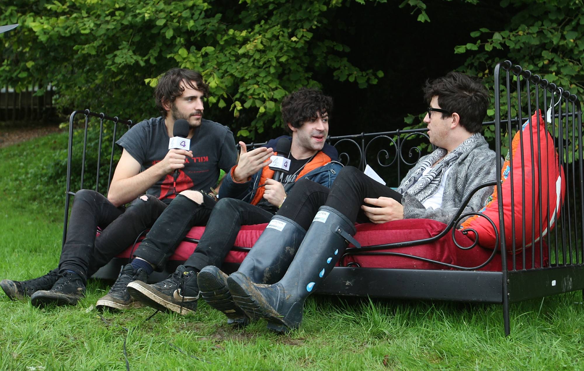 Nick Grimshaw interviews Foals at Bestival 2008 (Photo by Danny Martindale/WireImage)