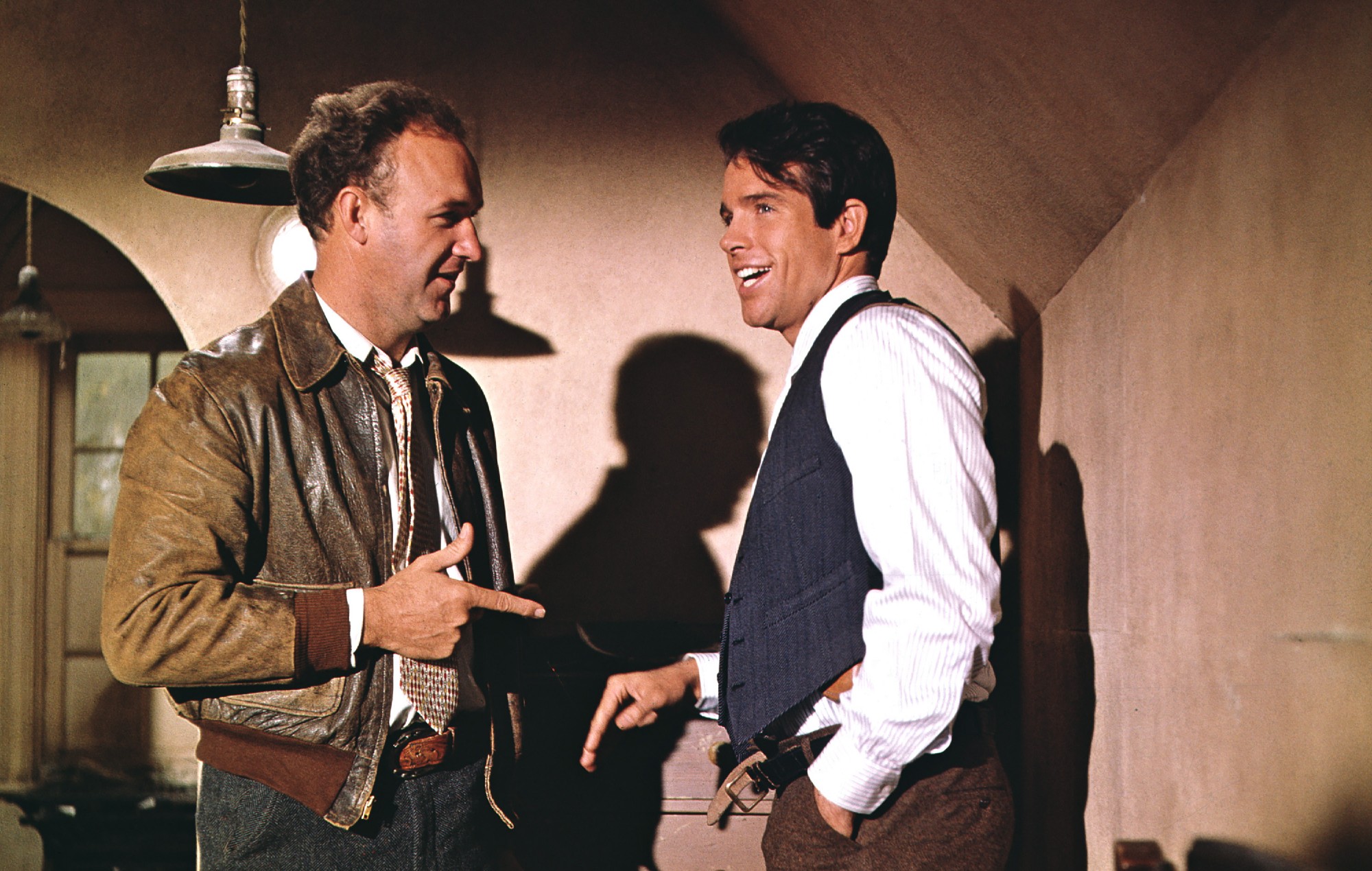 Warren Beatty as Clyde Barrow and Gene Hackman as Buck Barrow in the film 'Bonnie and Clyde', 1967. 