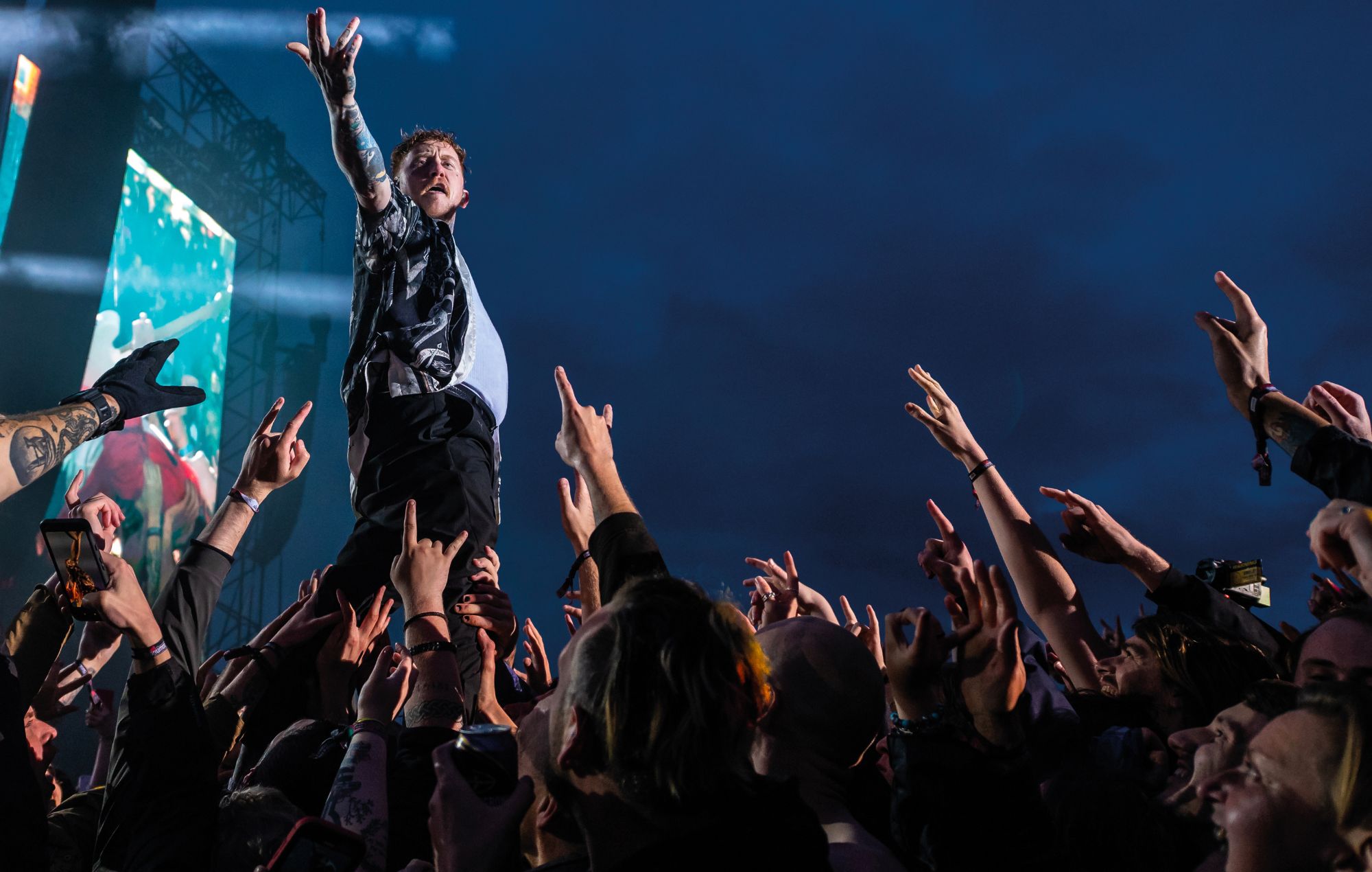 Frank Carter performing live at Download Festival.