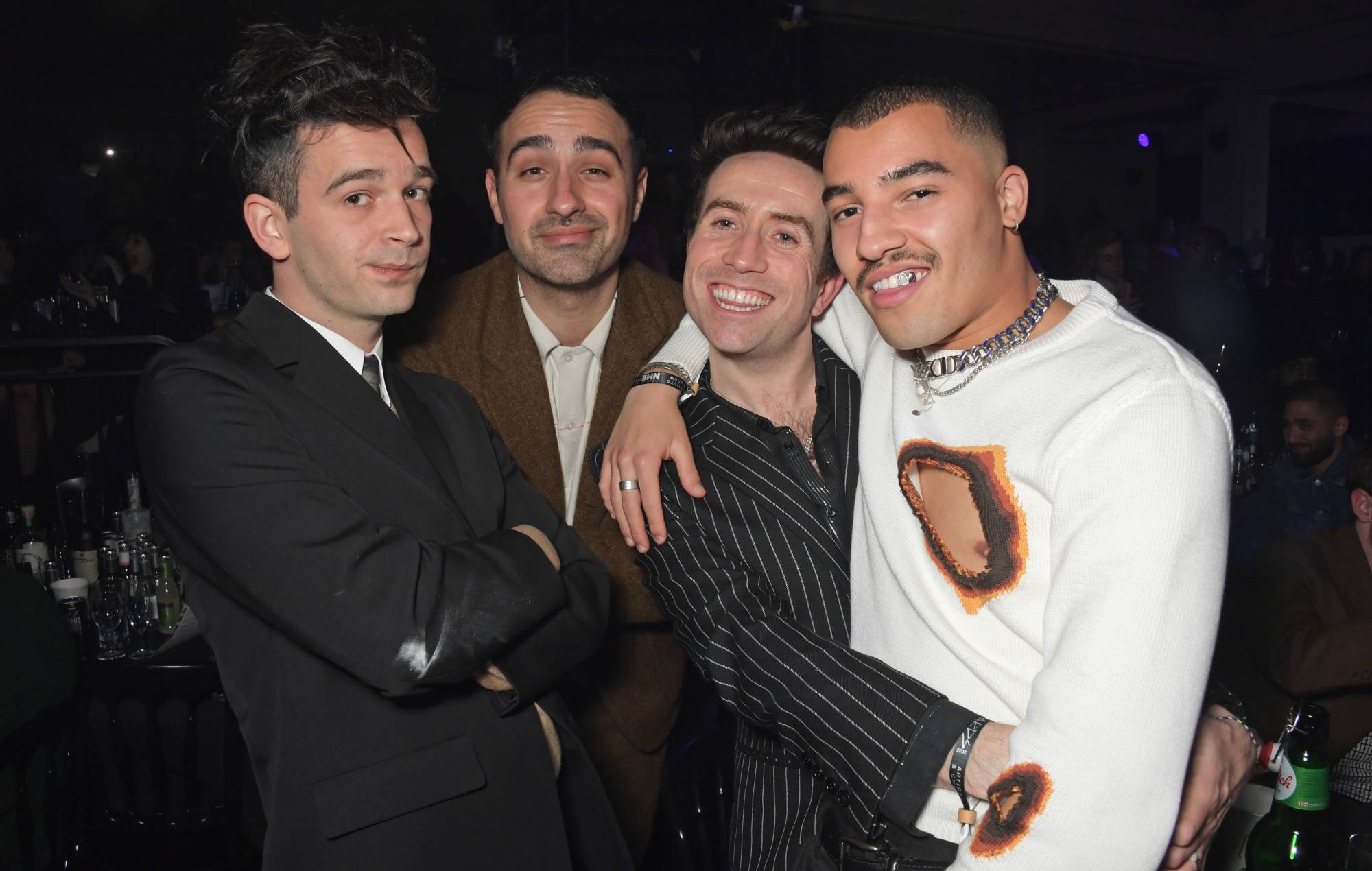 The 1975's Matty Healy, Jamie Demetriou, Nick Grimshaw and Meshach Henry attend The NME Awards 2022 (Photo by David M. Benett/Dave Benett/Getty Images)