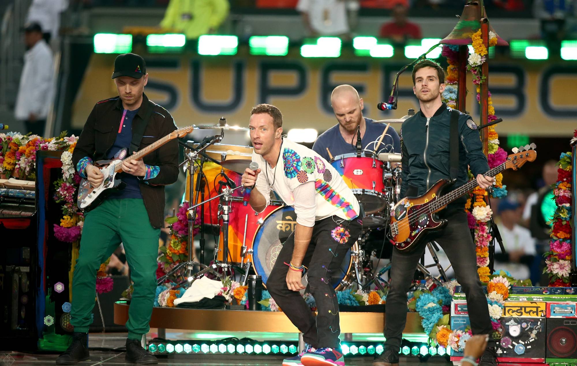 Coldplay perform onstage during the Pepsi Super Bowl 50 Halftime Show at Levi's Stadium on February 7, 2016 in Santa Clara, California. (Photo by Christopher Polk/Getty Images)